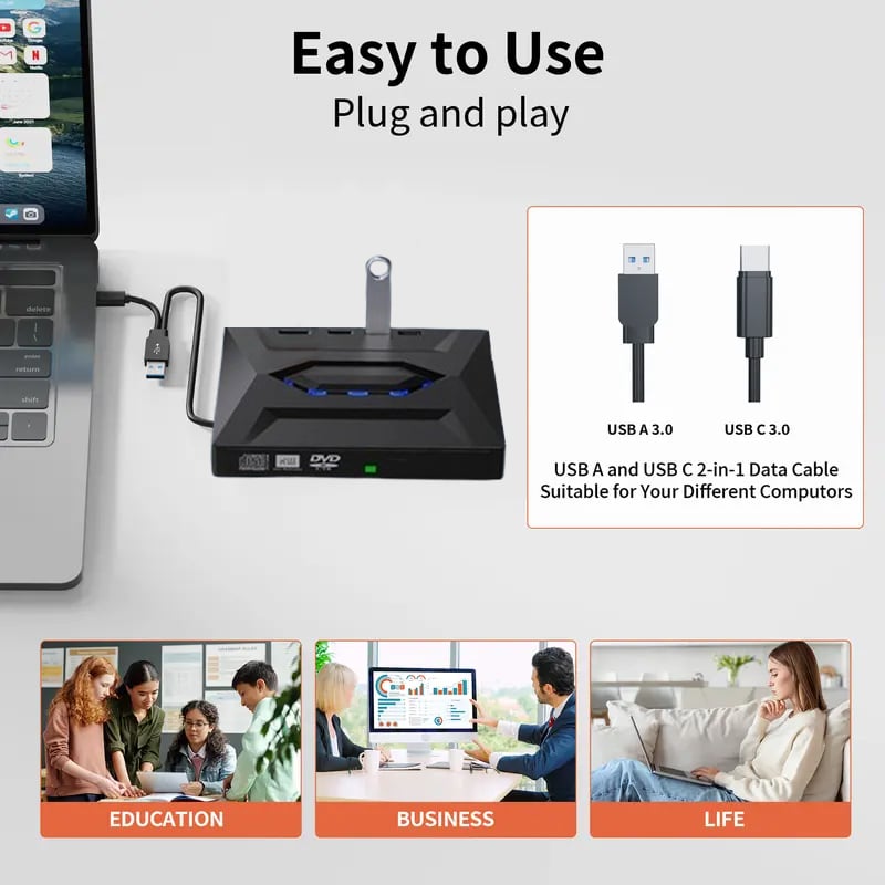 🔥Retro Laptop CD DVD Player USB C 3.0 Portable CD Burner