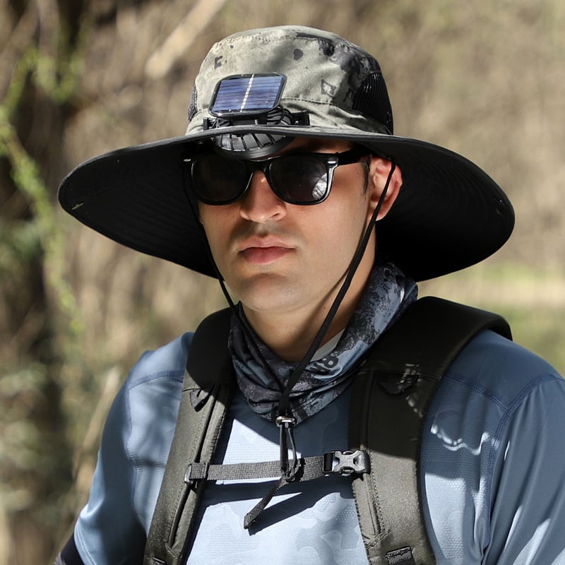 🔥 Wide Brim Solar Fan Outdoor Fishing Hat-Solar & USB Charging