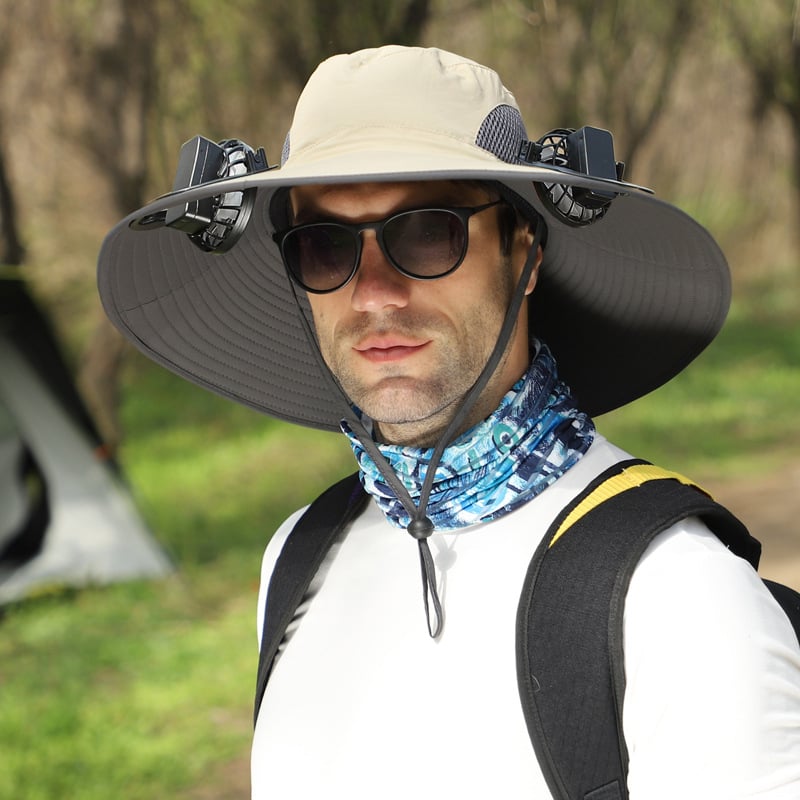 🔥 Wide Brim Solar Fan Outdoor Fishing Hat-Solar & USB Charging