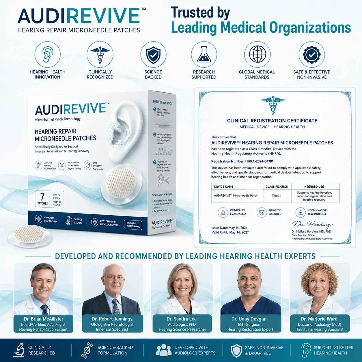AUDIREVIVETM HEARING REPAIR MICRONEEDLE PATCHES