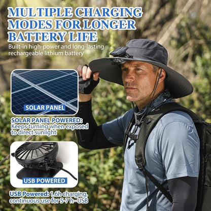 🔥 Wide Brim Solar Fan Outdoor Fishing Hat-Solar & USB Charging