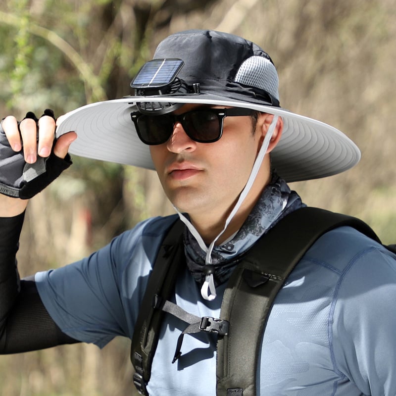 🔥 Wide Brim Solar Fan Outdoor Fishing Hat-Solar & USB Charging