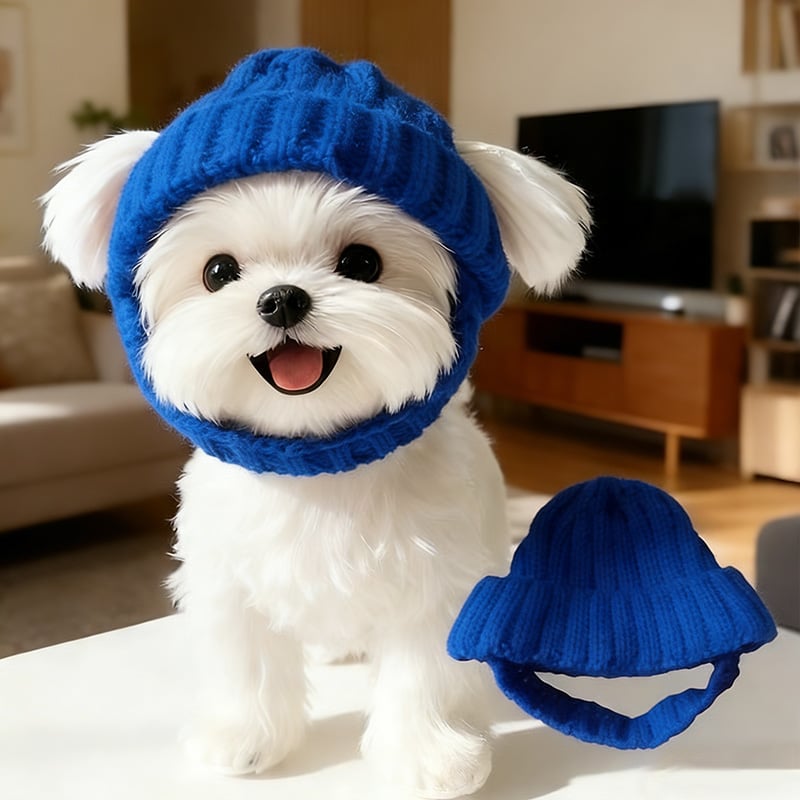 Red Wool Knit Dog Beanie with Ear Flaps – Warm Winter Hat