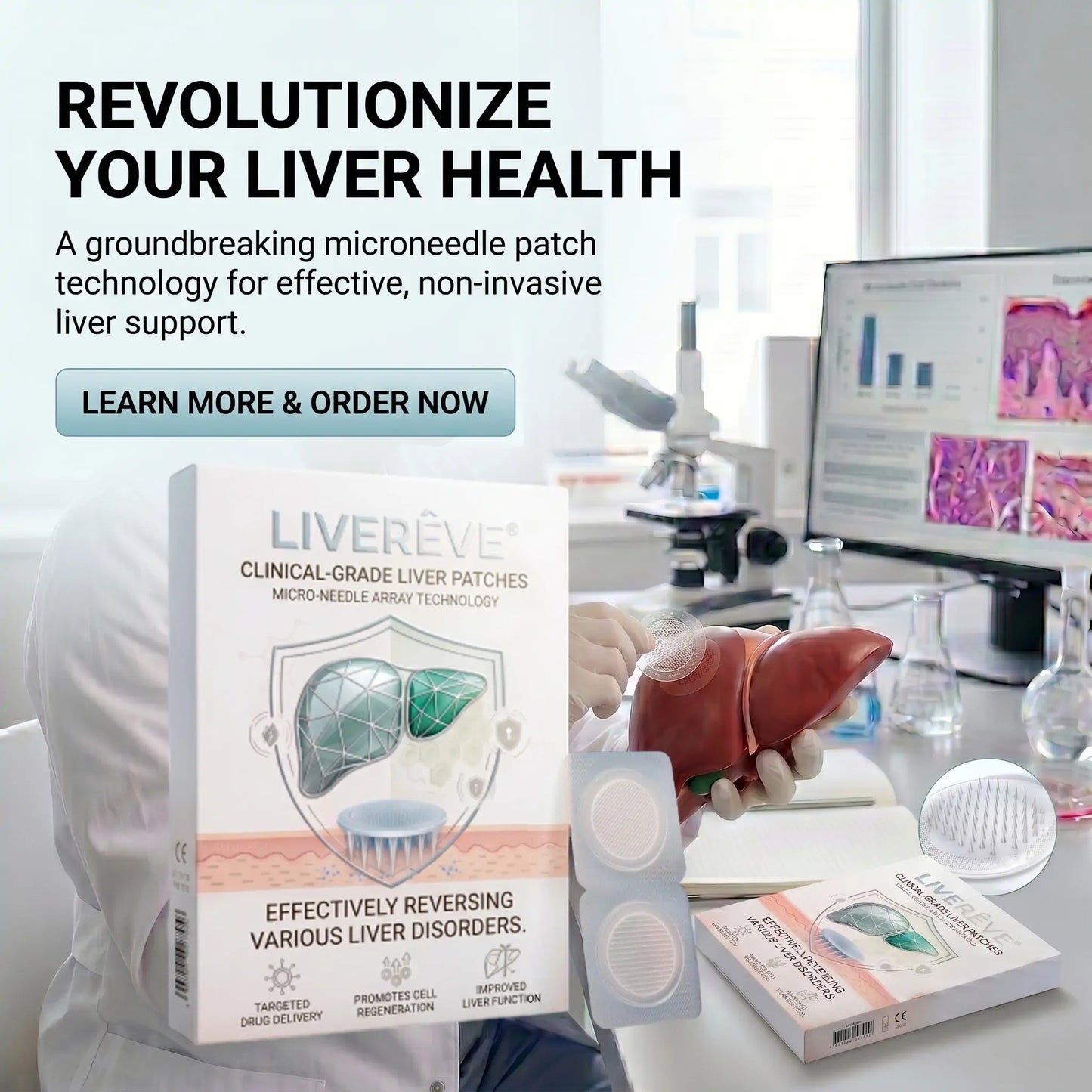 LIVERÊVE® Nano Microneedle Liver Support Patch - Powerful Liver Support - Detox & Repair - Lowers Blood Sugar and Lipids