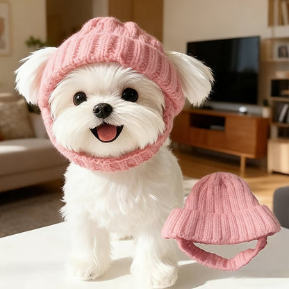 Red Wool Knit Dog Beanie with Ear Flaps – Warm Winter Hat