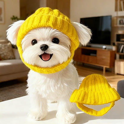 Red Wool Knit Dog Beanie with Ear Flaps – Warm Winter Hat