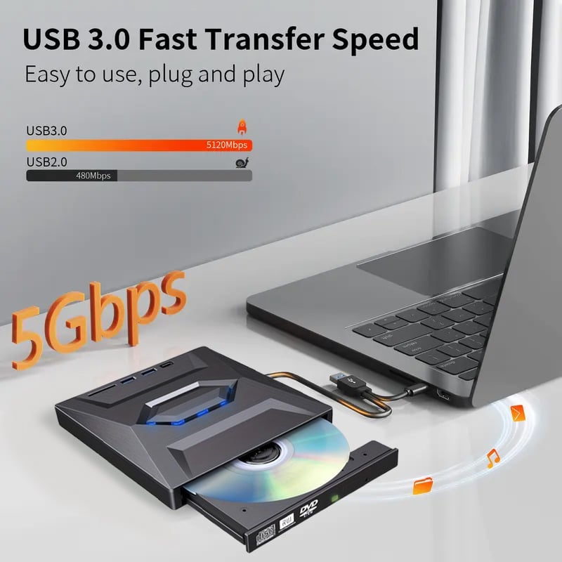 🔥Retro Laptop CD DVD Player USB C 3.0 Portable CD Burner