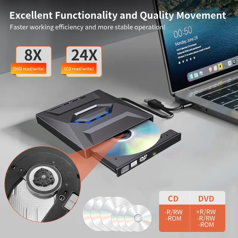 🔥Retro Laptop CD DVD Player USB C 3.0 Portable CD Burner